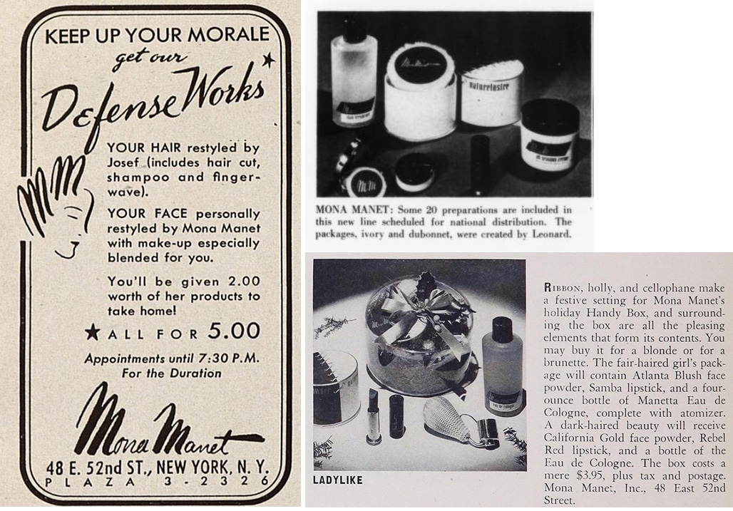 Advertisements for Mona Manet cosmetics