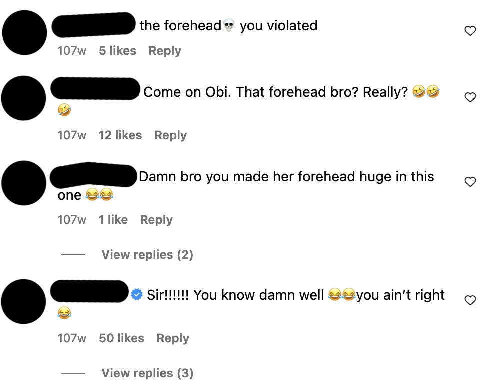 Screenshot of Instagram comments